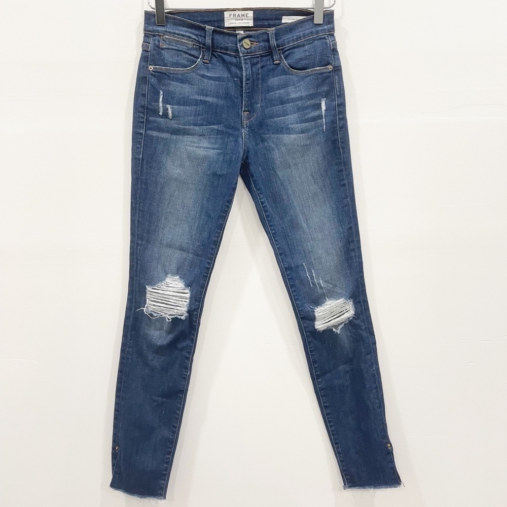 Frame Le High Skinny Crop Raw Hem Distressed Jeans Size 25 in Walgrove